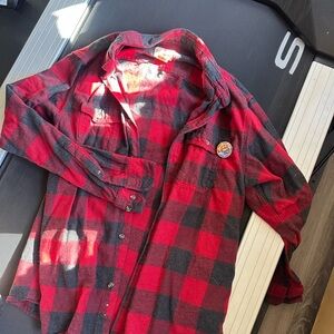 Red & Black Buffalo Plaid Flannel Shirt | Cozy Button Down + Pin